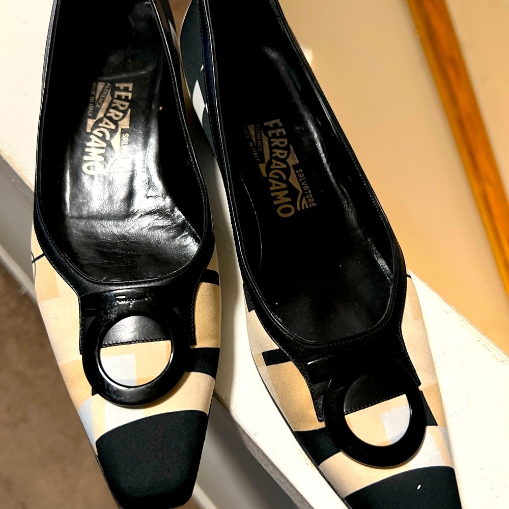 Black/nude pattern Salvatore Ferragamo heels